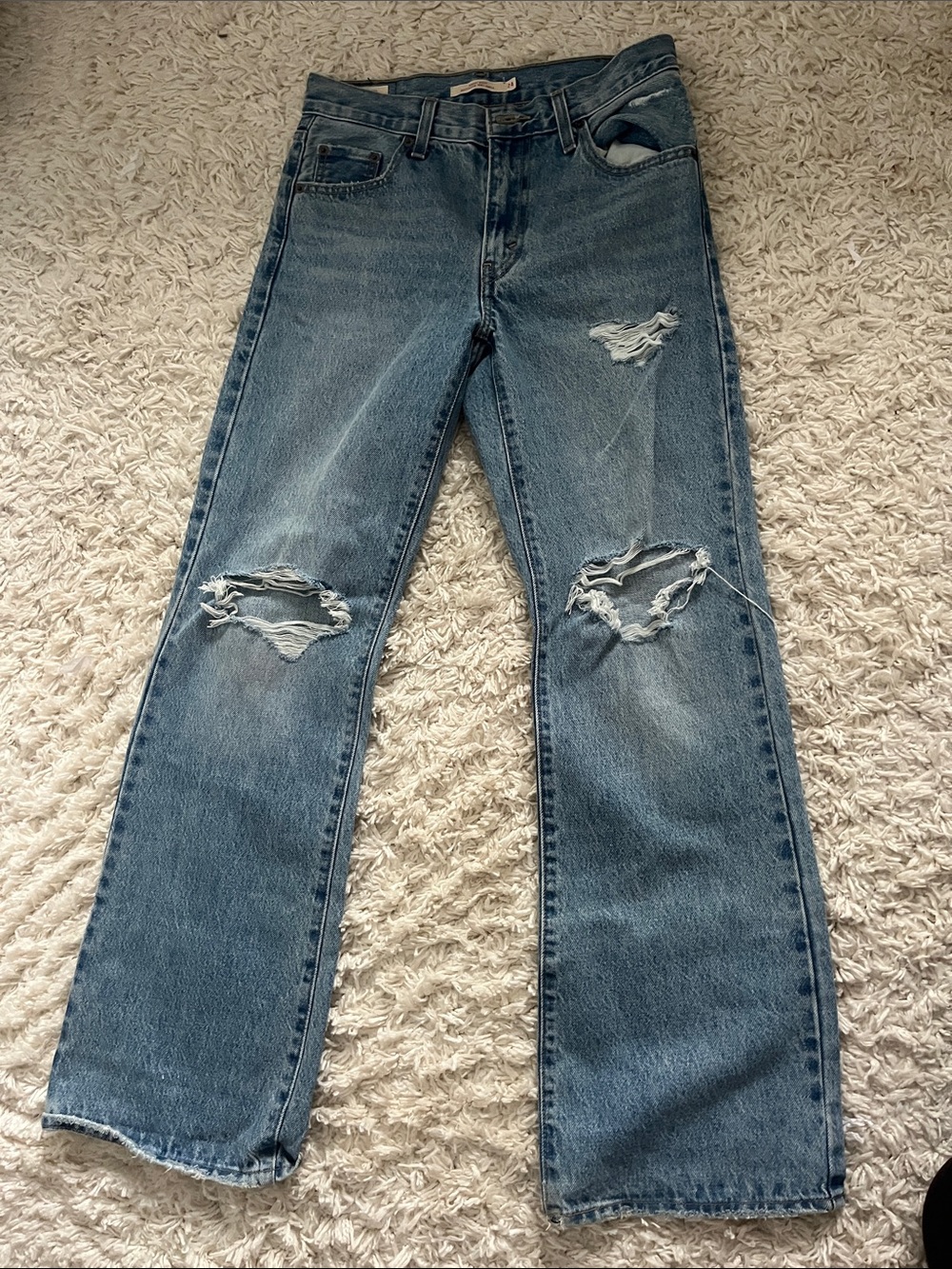 Levi's Light Blue Distressed Straight-Leg Jeans